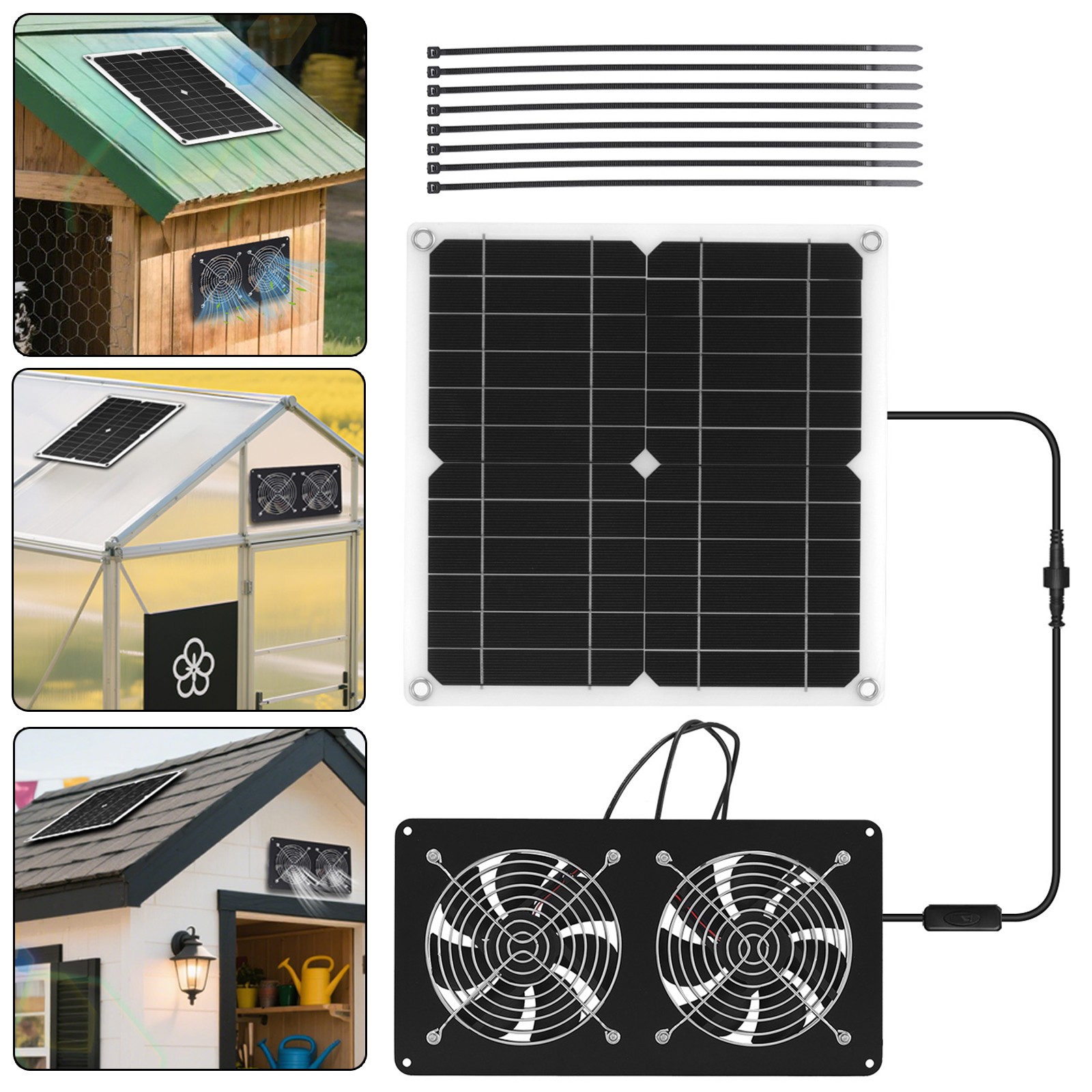 Solar Powered Panel Fan Kit 15W 12V Exhaust Fan For Chicken Coop Ventilation Fan