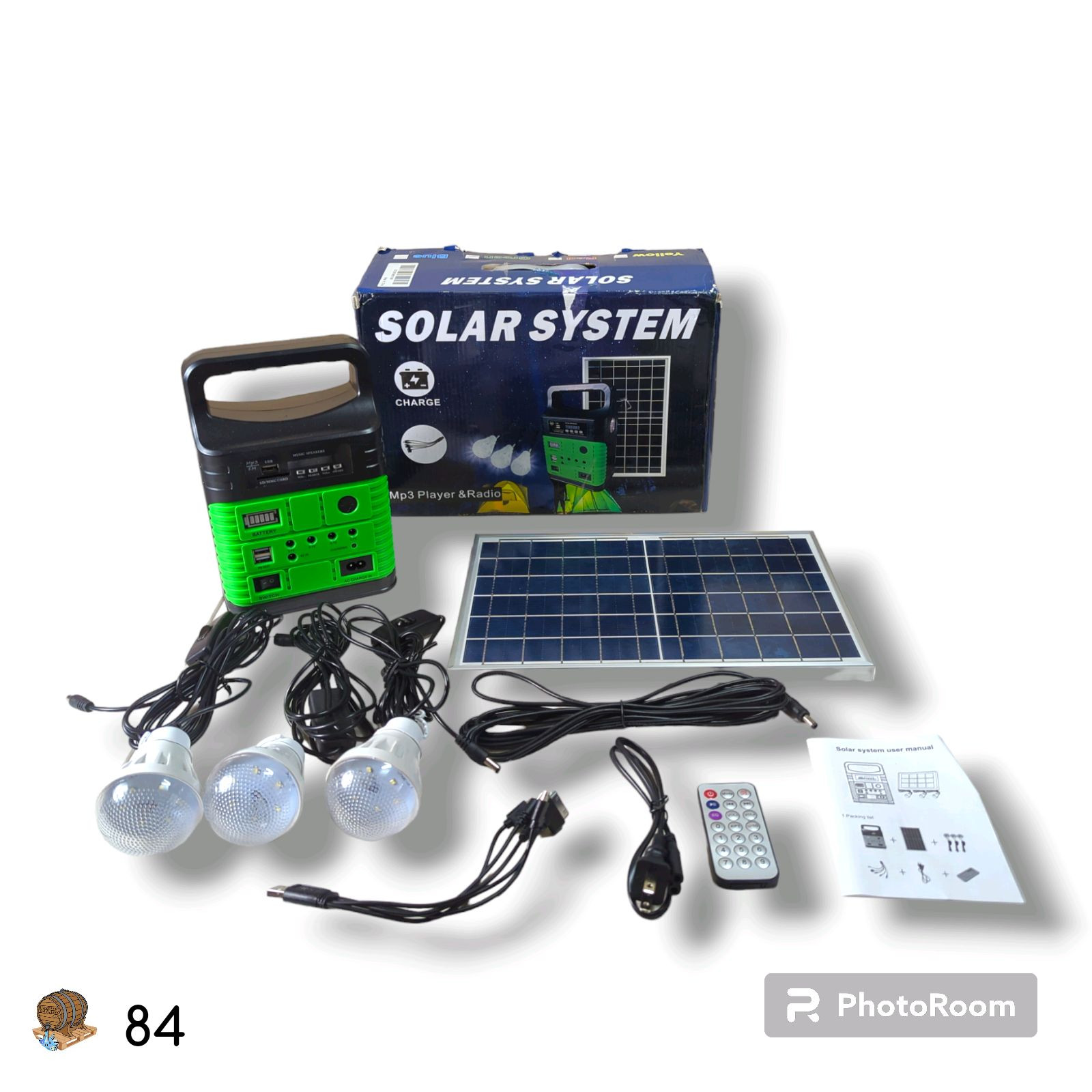 Solar Pannel Portable Generator System Kit with 3 LED Bulbs + Bluetooth Speaker