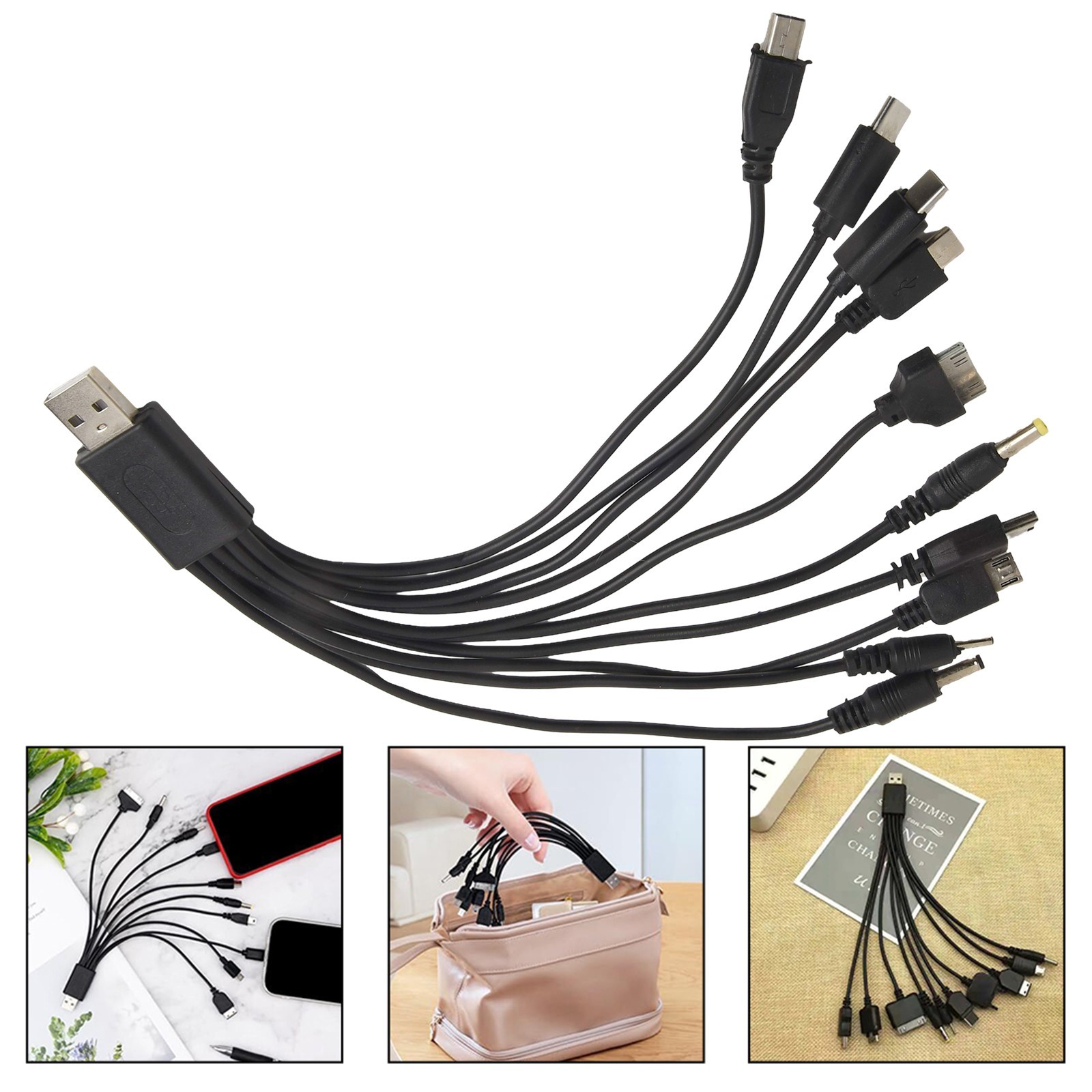Travel Friendly 10 in 1 USB Charging Cable Compatible with Multiple Devices