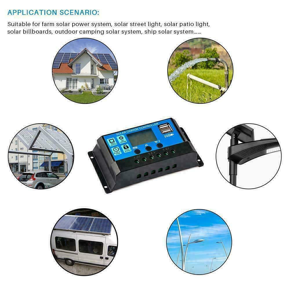 30A Solar Panel Battery Regulator Charge Controller 12V/24V w/Dual USB LCD US