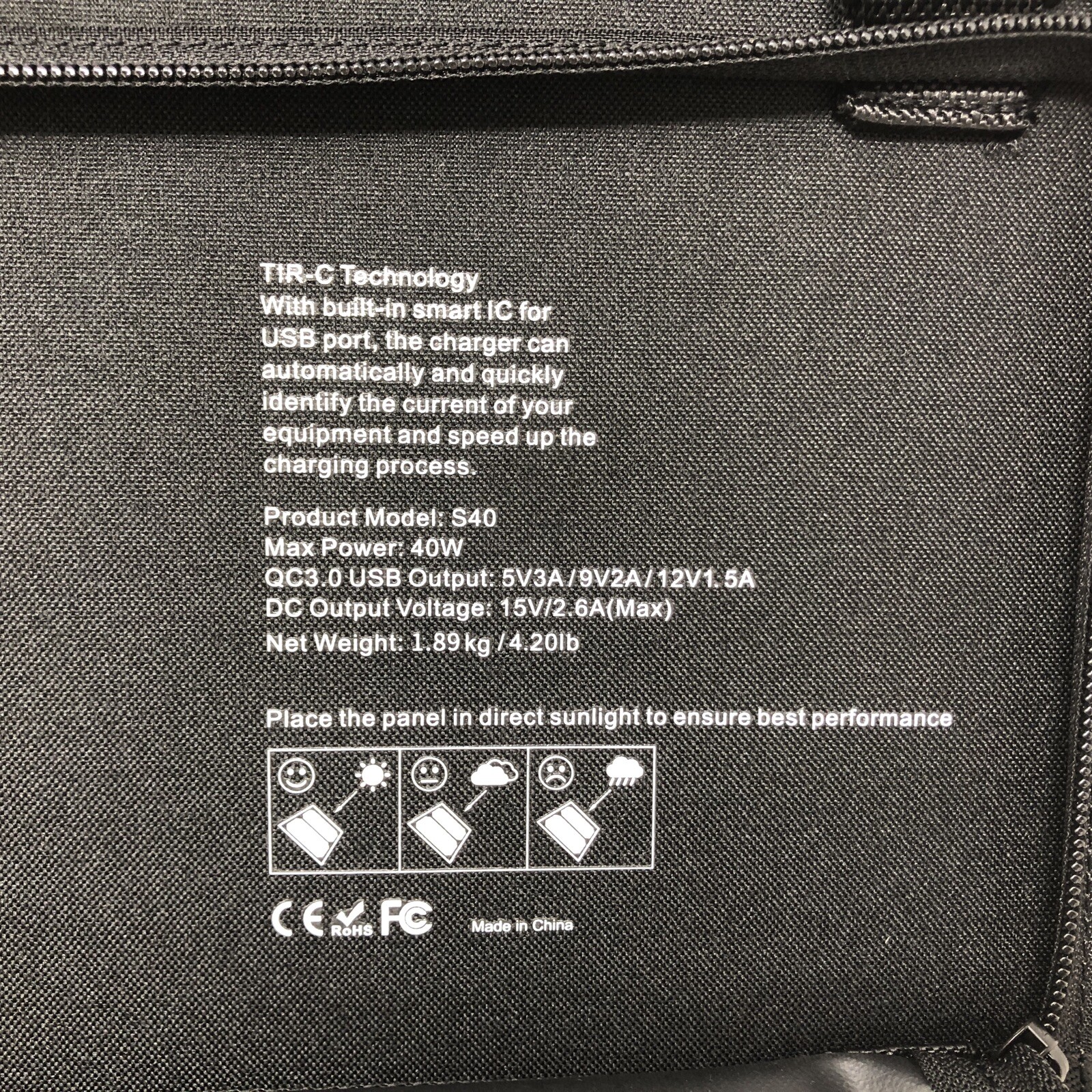 40W Foldable Portable Solar Panel with USB QC 3.0, 15V DC Output