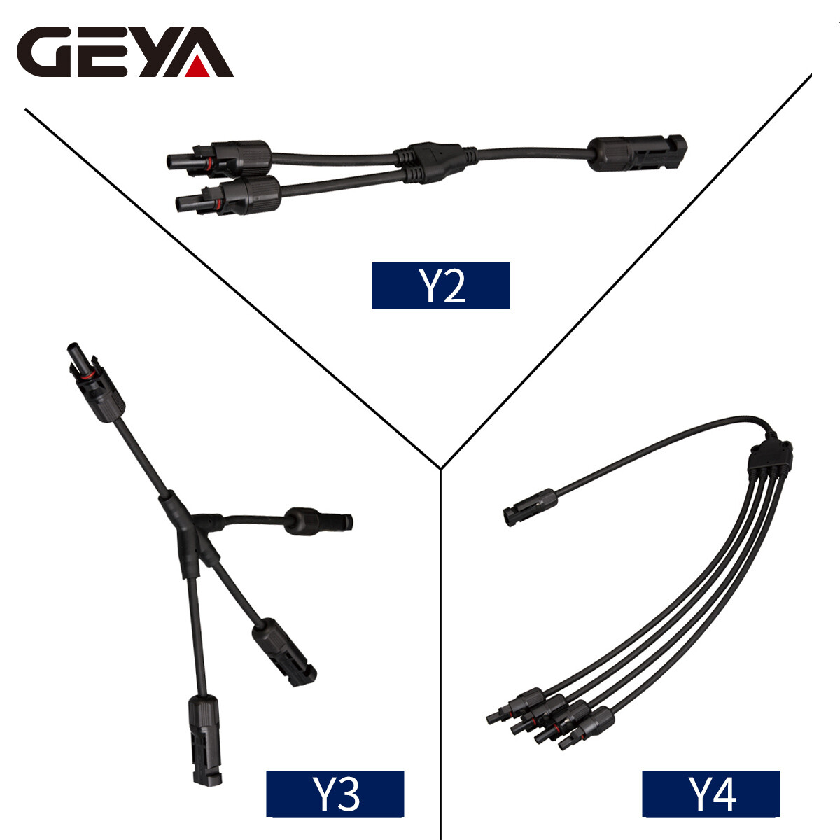 GEYA 1 Pair Y Branch PV Solar panel Cable Connector 1000V 2/3/4 IP67 Male&Female
