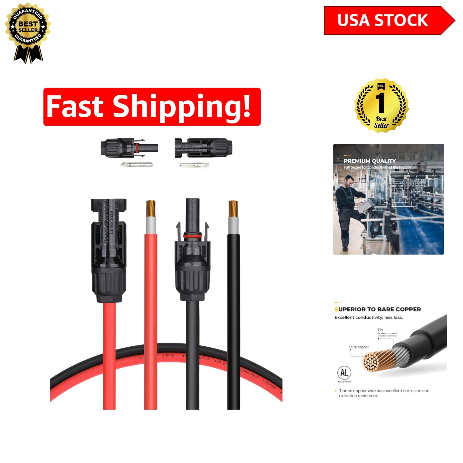 Complete Solar Installation Kit: 20FT 10AWG Cable with Extra Connectors Included