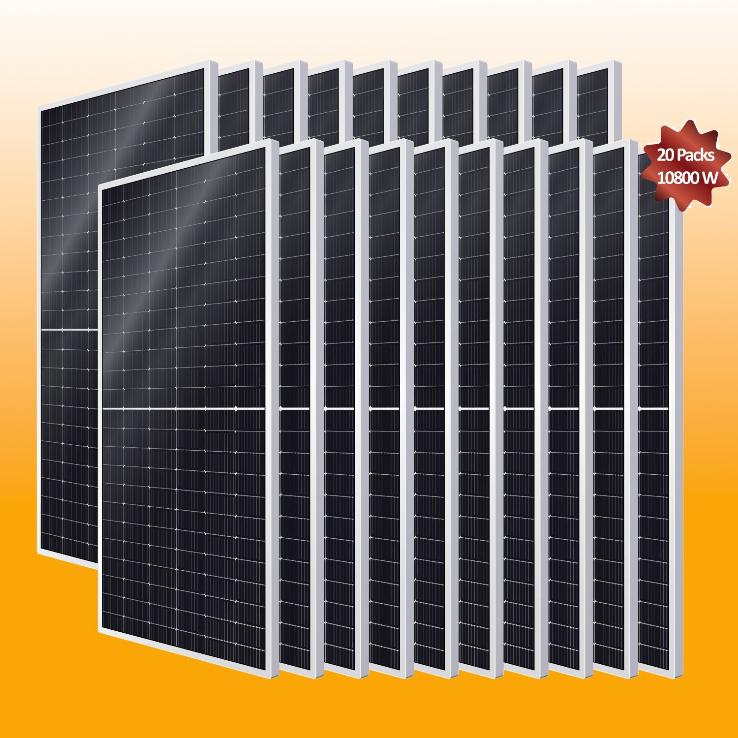 20pack of 540W=10800W Bifacial Monocrystalline Solar Panel for RV, Cabin 500Watt
