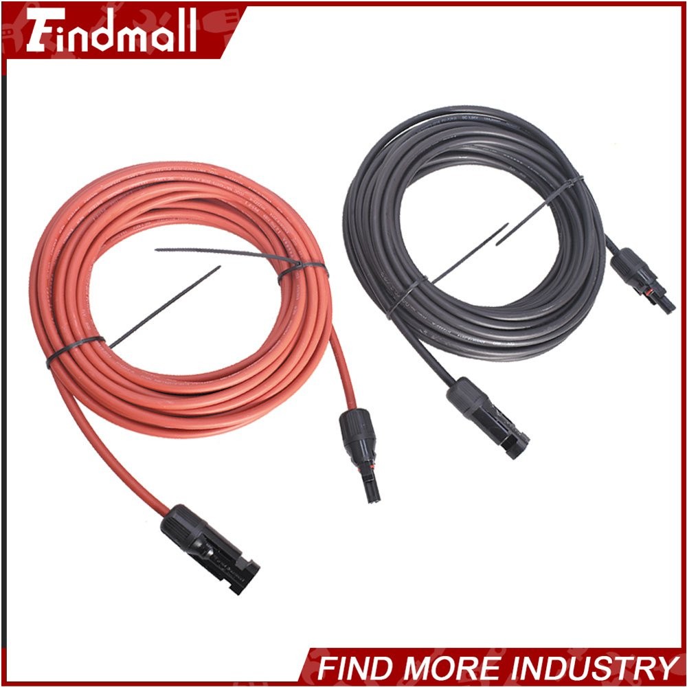 Findmall 1Pair 10AWG Black + Red 30FT Wire Connector Solar Panel Extension Cable