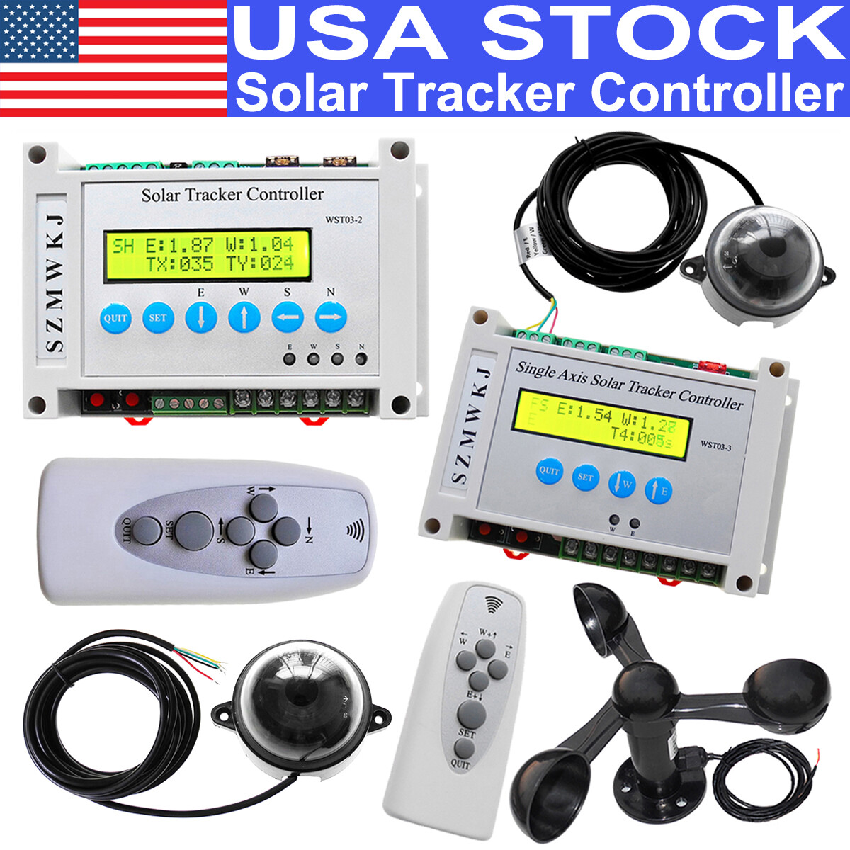 Electronic LCD Solar Tracker Controller W/ Wind Sensor for Solar Panel Tracking