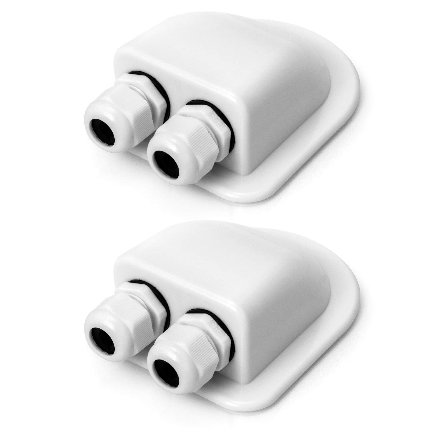2 Pack IP68 Solar Double Cable Entry Gland for RV Caravan Marine ABS White Roofs