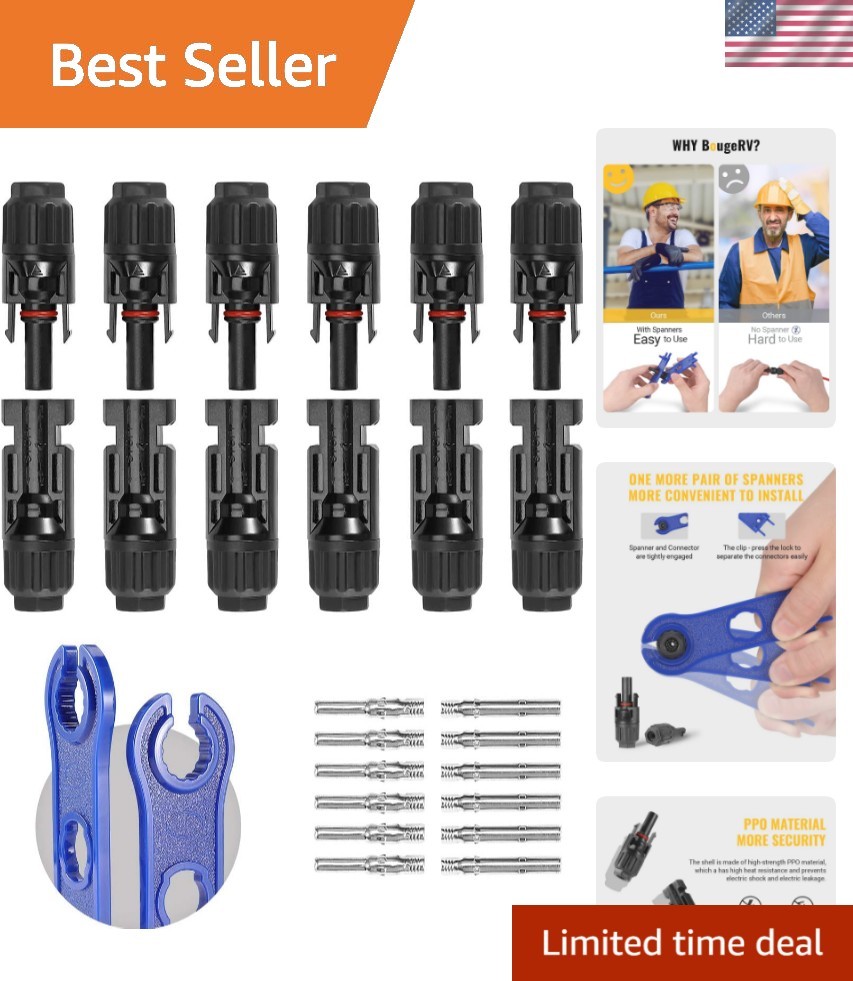 Durable 12PCS Waterproof Solar Connectors & Spanners for Secure Installations