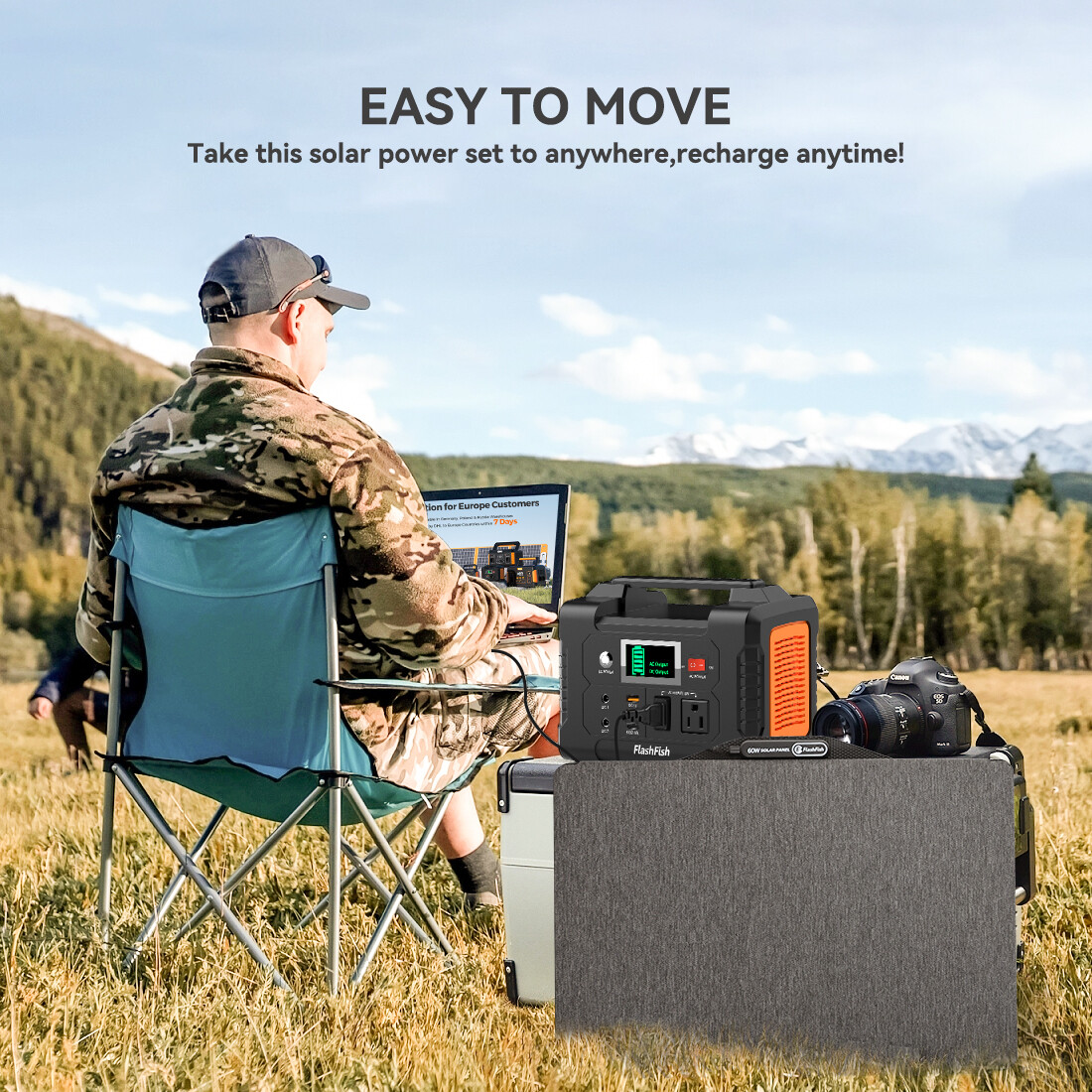 Flashfish E200 Portable Power Station Li-ion 200W 151Wh With Solar Panel 60W 18V