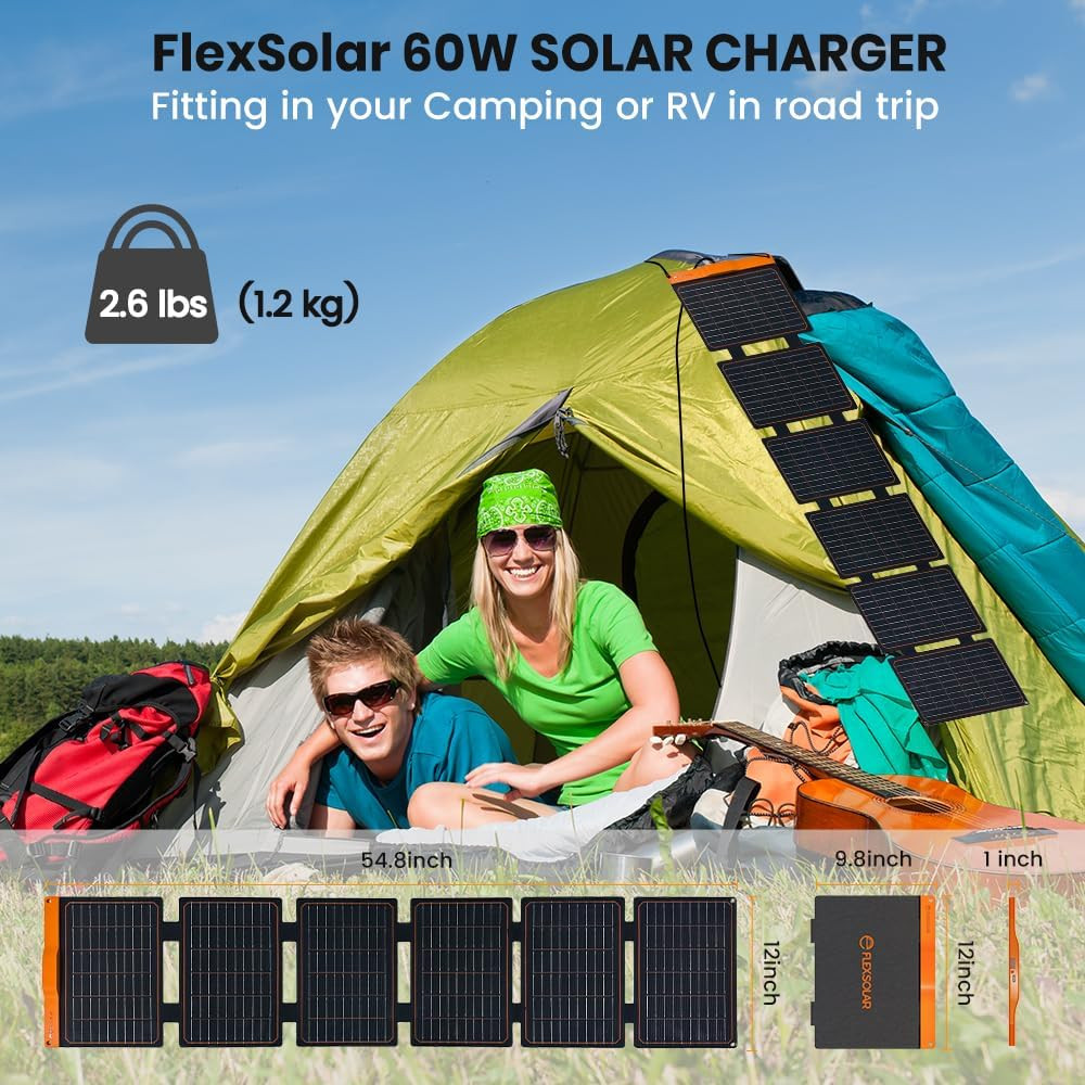 2PCS 60W Portable Solar Panels Chargers with PD3.0 USB-C,QC3.0 USB-A and DC Outp