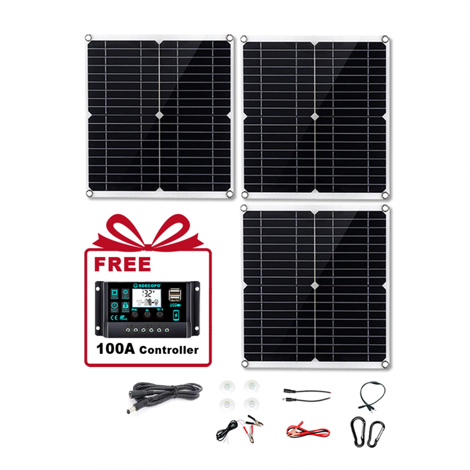 900W Solar Charging Kit with Y-Cable + 2 x 300W Panels + 2M Emergency Powergj