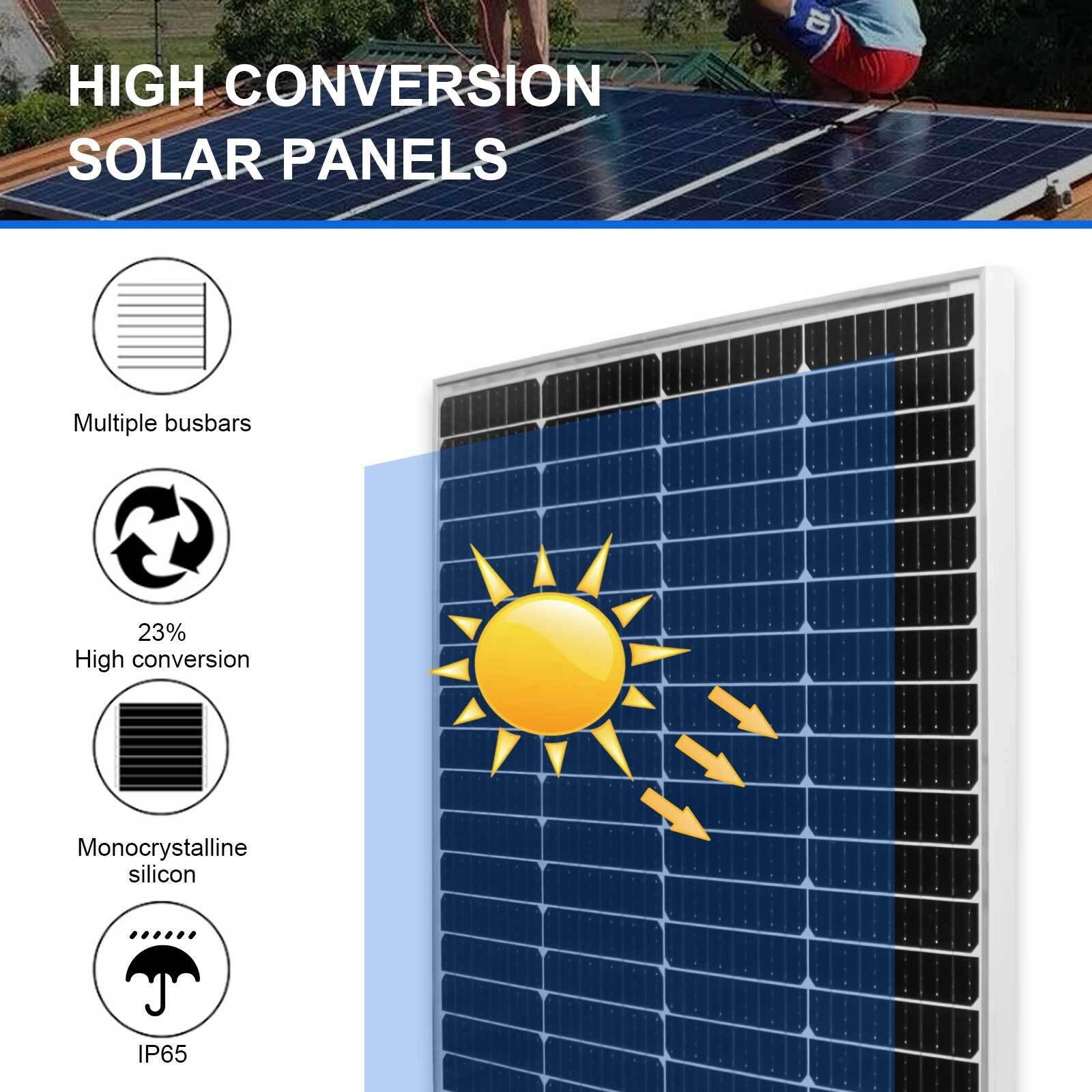 100 Watts 12 Volt Solar Panel Monocrystalline for Camping RV Marine Off-grid