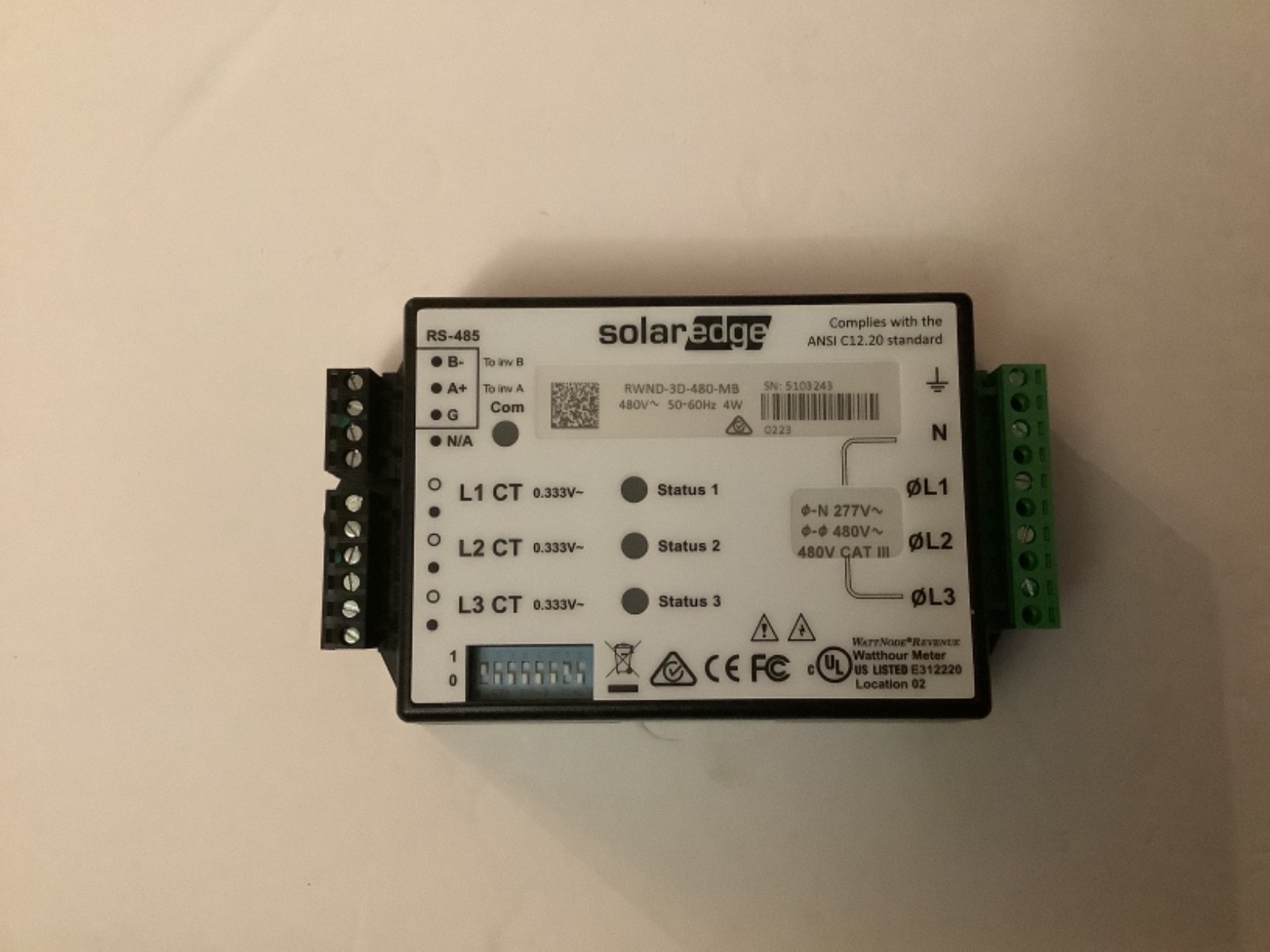 SolarEdge SE-RWND-3D-480-MB , 3PH/split 480V MB Meter Din-Rail, ANSI CLASS 05W