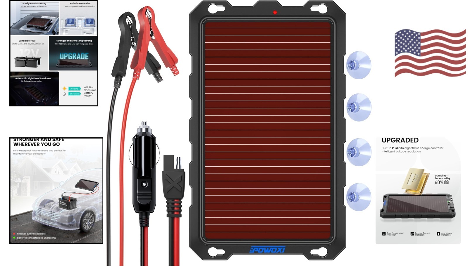 Sleek Waterproof Solar Battery Charger – Perfect for Cars, RVs & Powersports