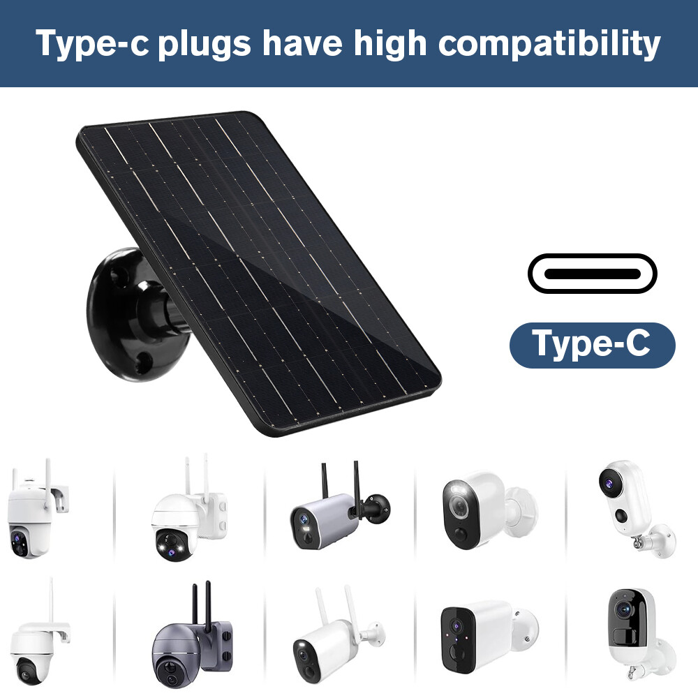 10W Solar Panel 5V Type-C Solar Panel Waterproof 9.8ft Cable for Security Camera