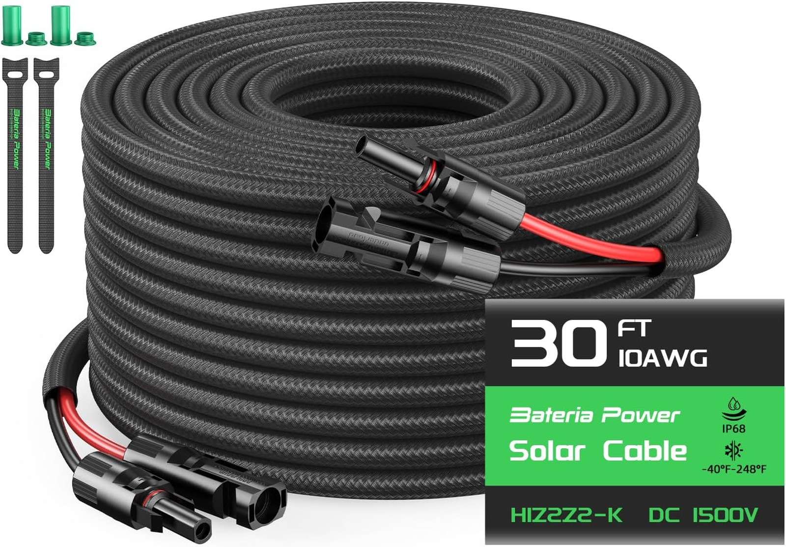 10AWG 30ft Solar Extension Cable with Flame Retardant Sleeving Waterproof