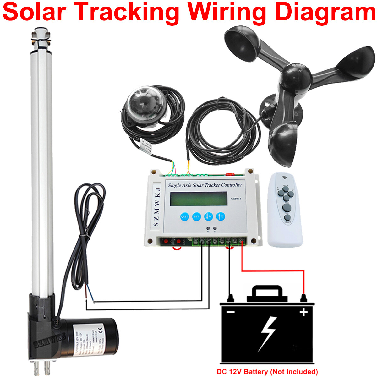 Complete Kits: Single Axis Solar Tracker – 6000N Linear Actuator +LCD Controller