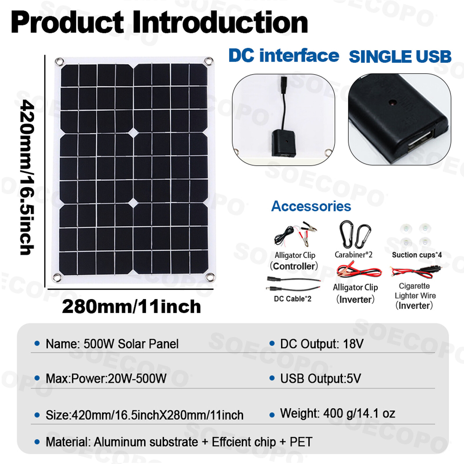 10000W Solar Kit 500W Panel 100A MPPT Controller DC Cable 12V/24V to 220V/110V