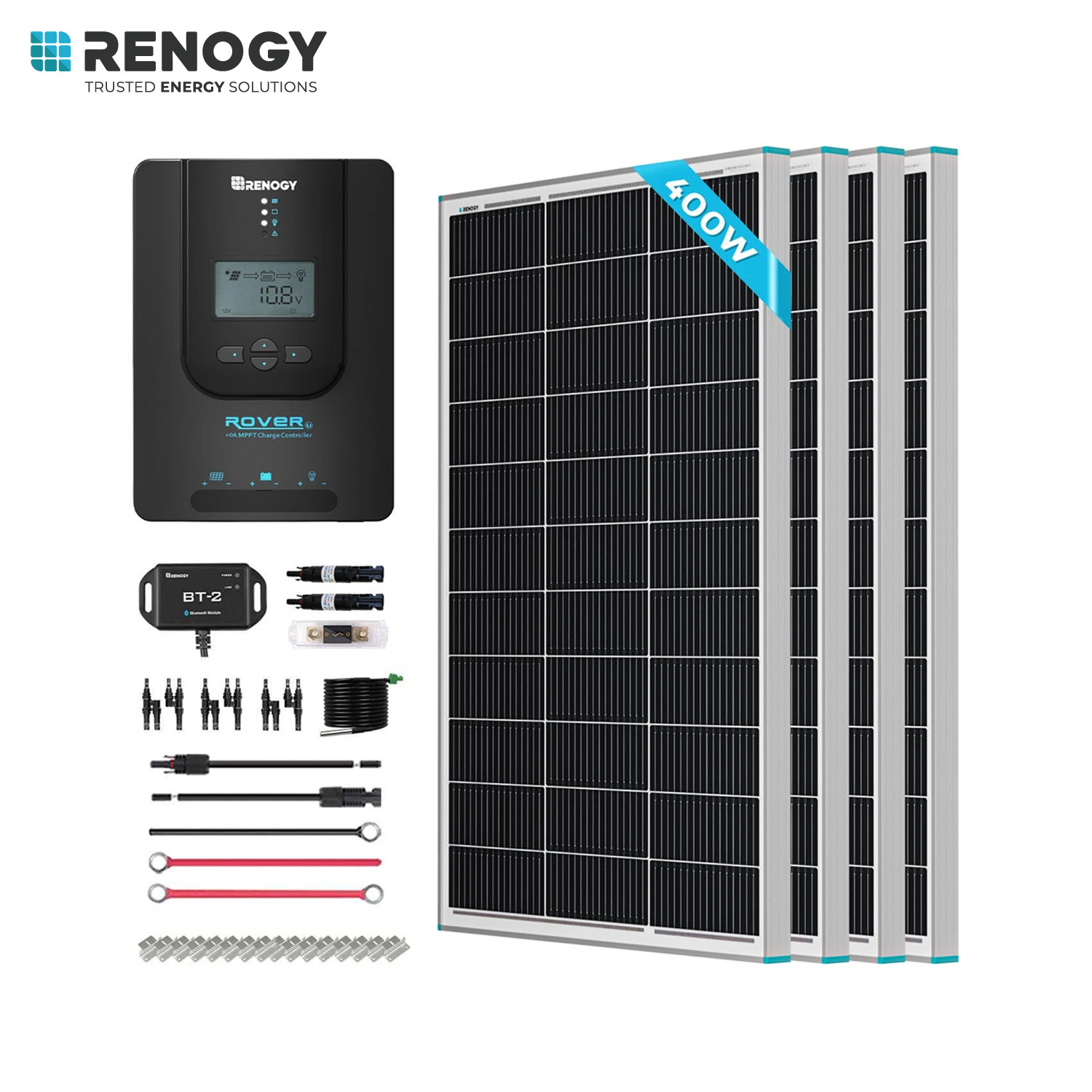 Renogy 400W 12V Solar Premium Kit (4x100W Panel+40A MPPT+Bluetooth) For RV/Cabin