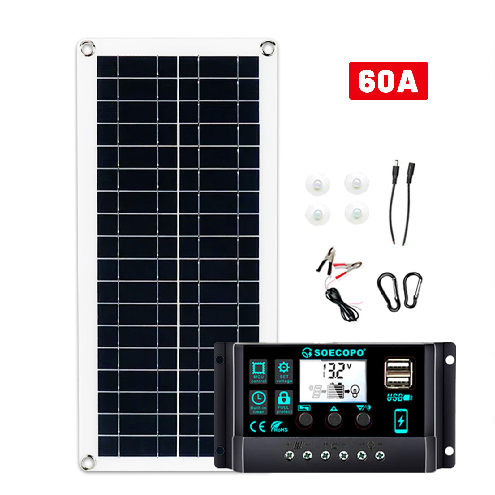 Solar Panel Kit 10A-100A Controller 12-18V Battery Charger Dual USB Caravan Boat