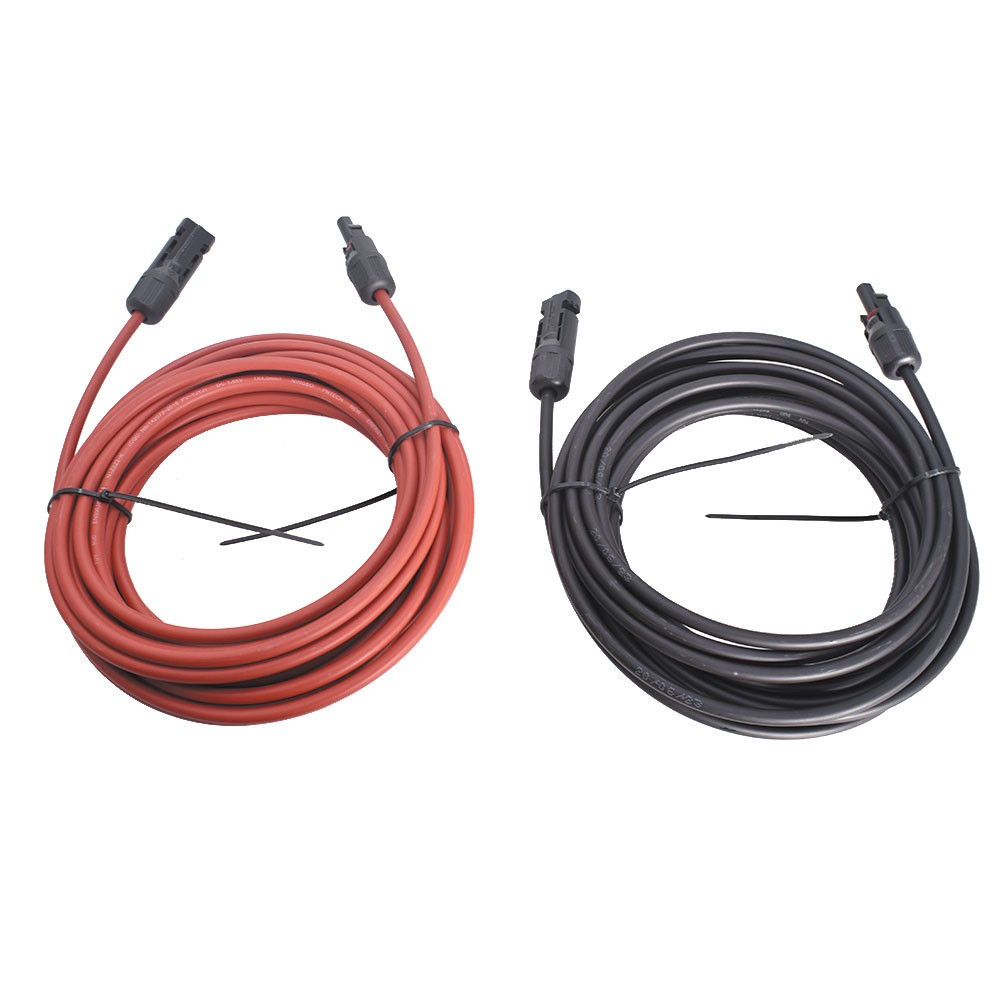 1 Pair 30ft Solar Panel Extension Cable Wire Connector Black + Red 12AWG