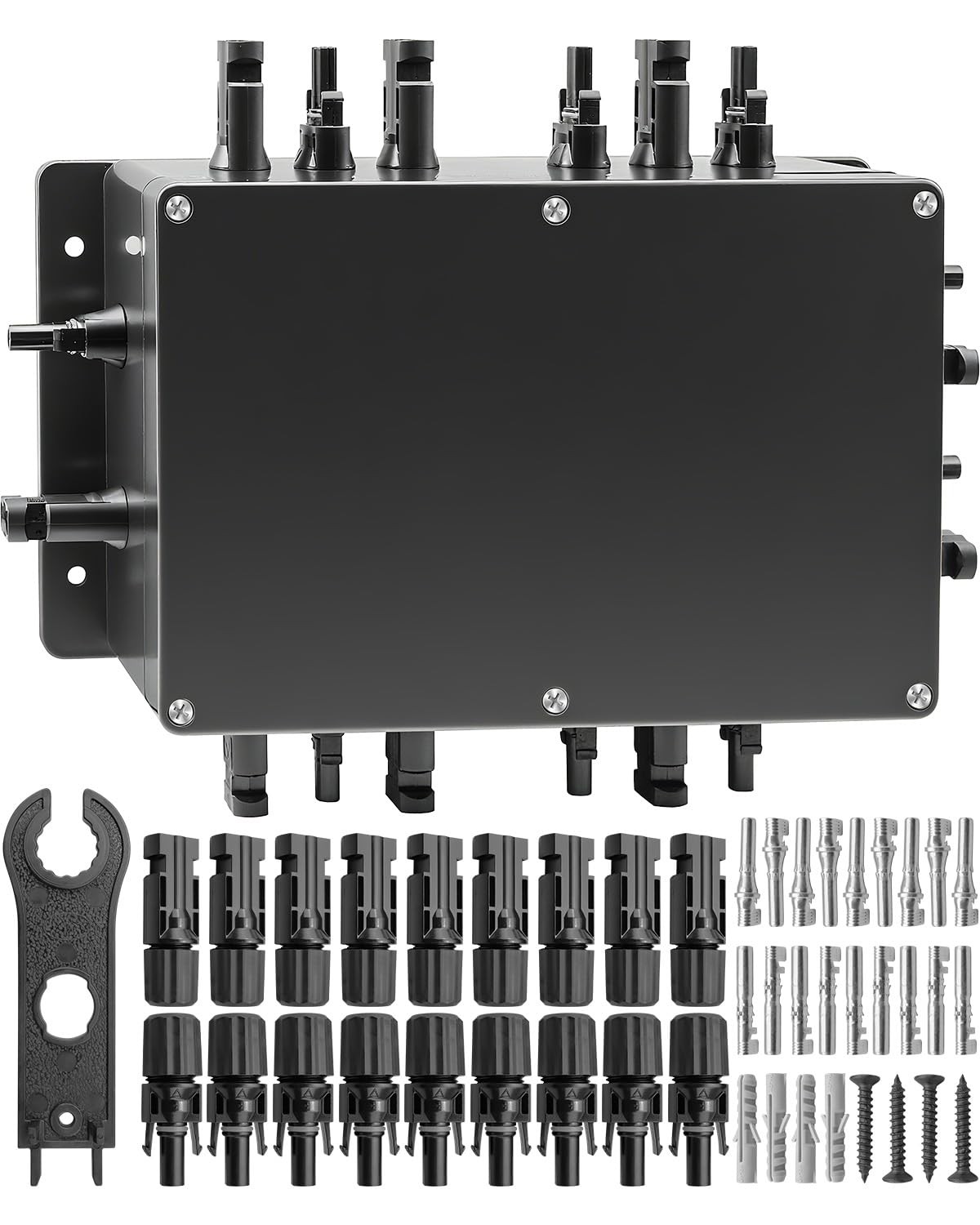 GMURA 8 String Solar PV Combiner Box, IP68 Waterproof Circuit Breaker Black
