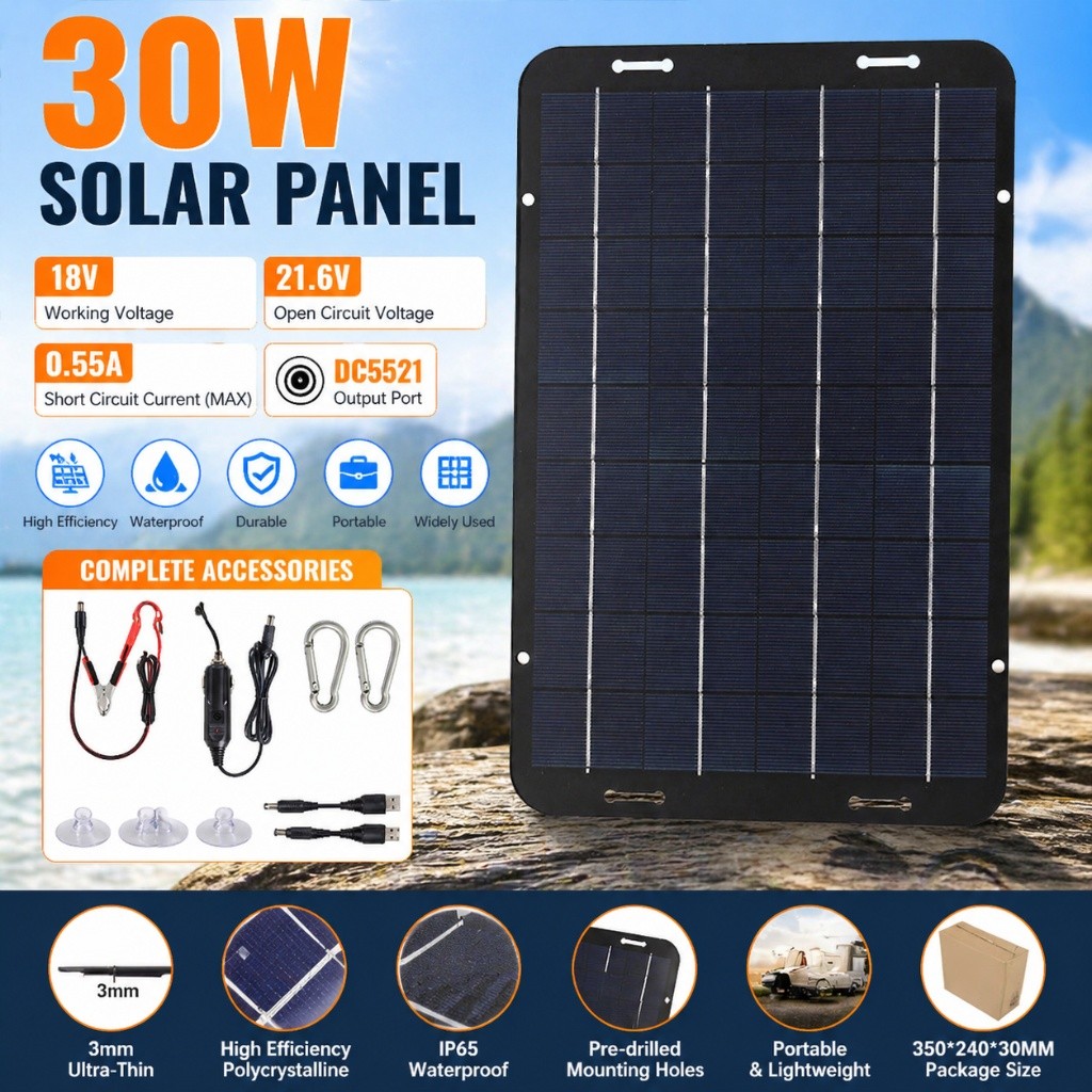 Solar Panel 12V Trickle Charger Battery Charger Kit USB Maintainer Boat RV Car