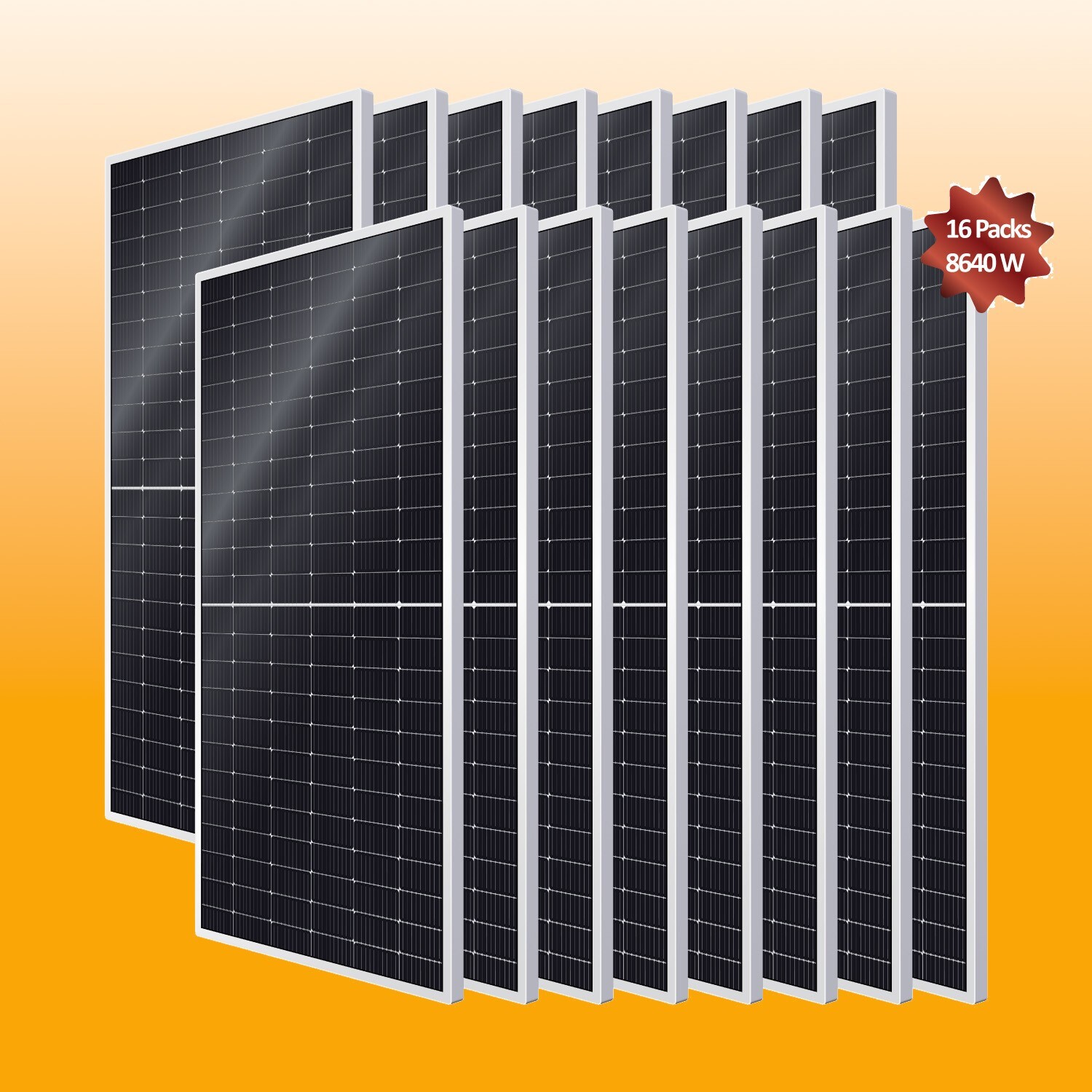 16pack of 540W =8640W Bifacial Monocrystalline Solar Panel for RV, Cabin, 500W