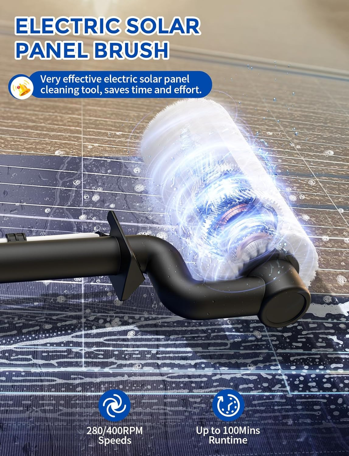 Electric Solar Panel Cleaning Kit, 20FT Solar Panel Cleaning Brush and Pole with