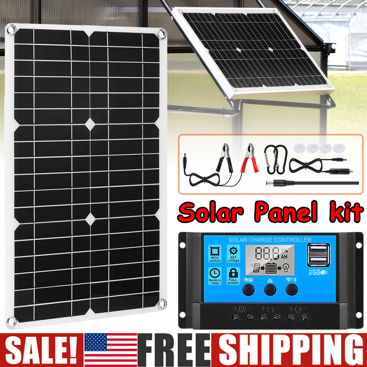 400 Watts Solar Panel Kit 100A 12V Battery Charger w/ Controller RV Boat Caravan