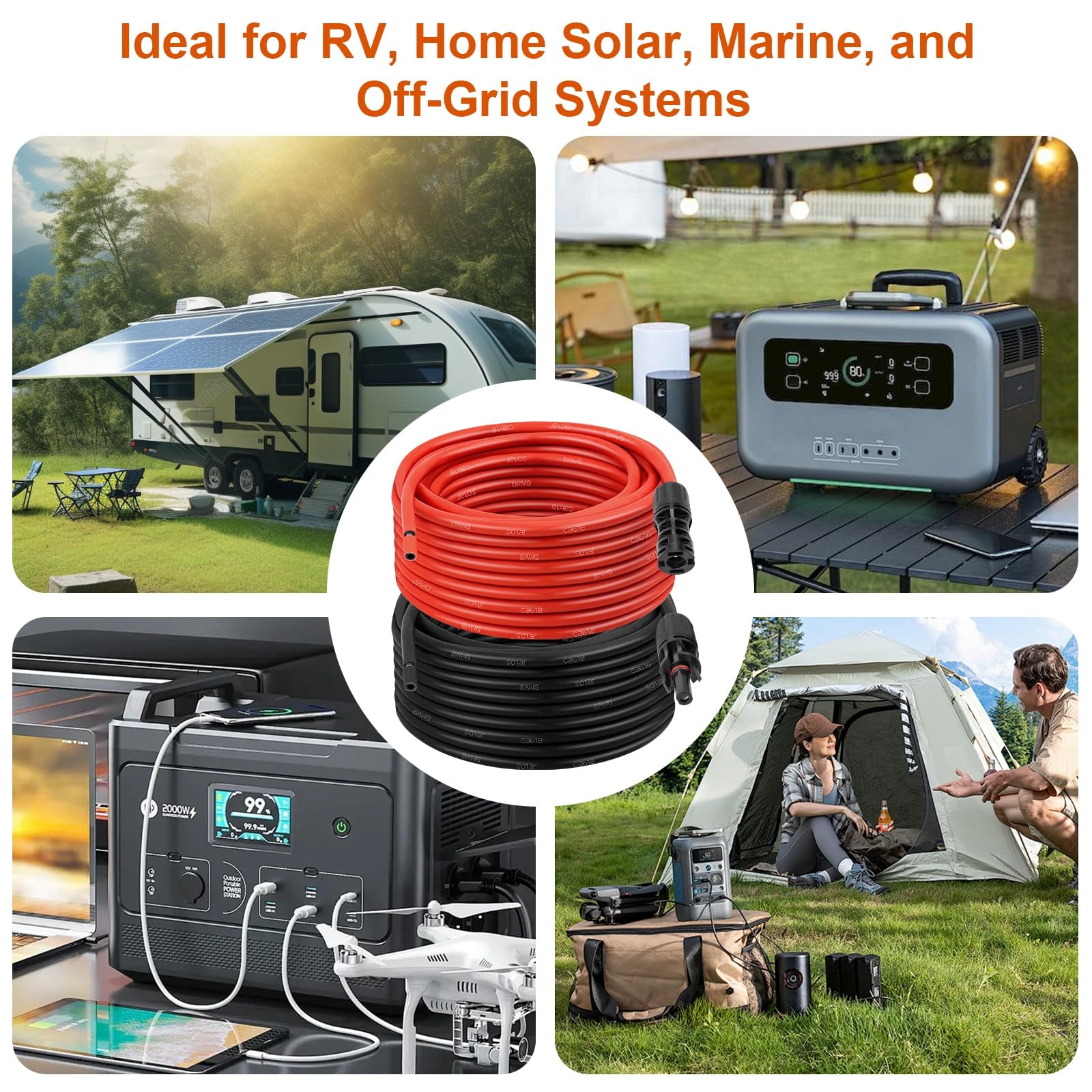 XRDS -RF Solar Extension Cable 8AWG, 10FT Red & Black Solar Panel Wire with S…
