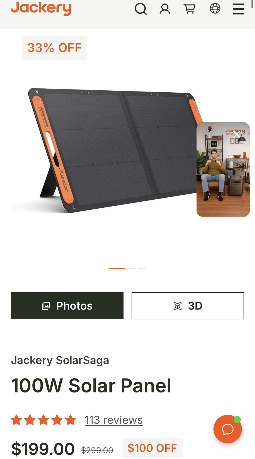 Jackery – SolarSaga 100W Solar Panel NIB MODEL JSS-100B 19v foldable w/kickstand