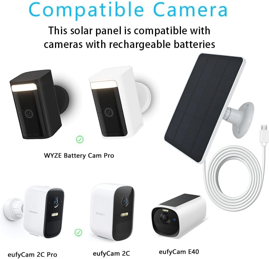 Adjustable Mount Solar Panel for WYZE EufyCam Pro Wireless Security Cam