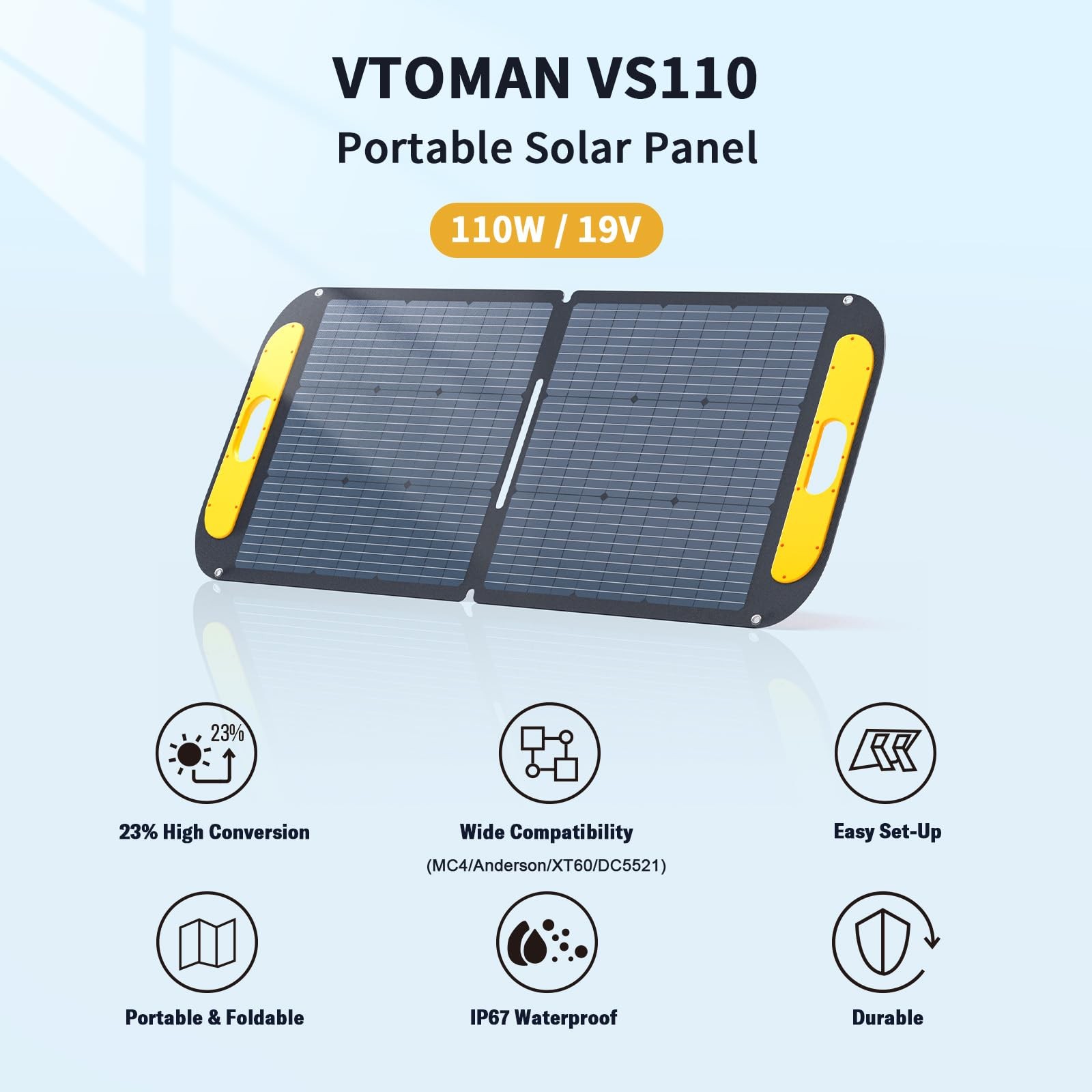 VTOMAN Portable Solar Panel for Solar Generator, 110W 19V Folding Solar Charg…