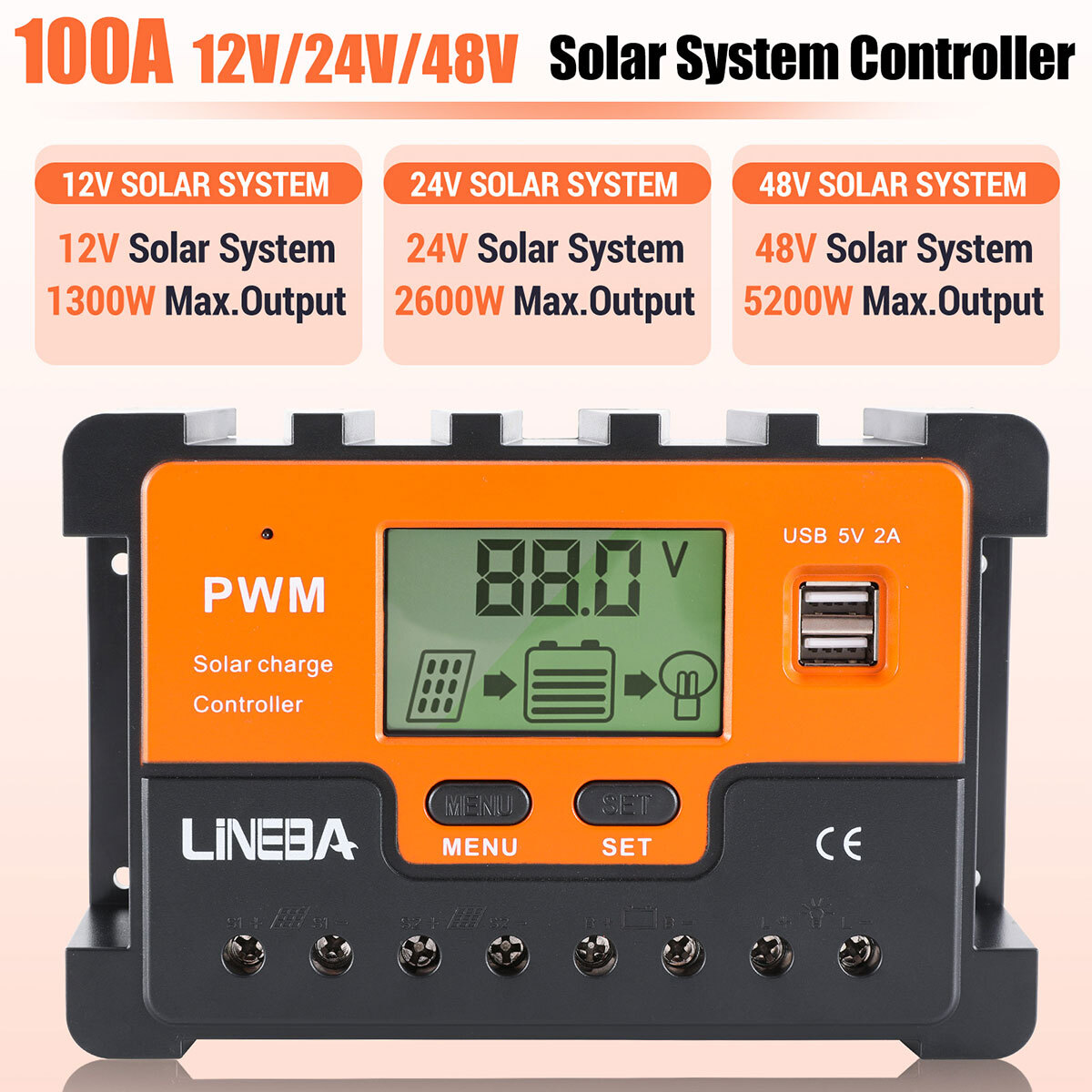 100A/60A/30A 12V/24V/36/48V PWM Solar Charge Controller Solar Panel PV Regulator