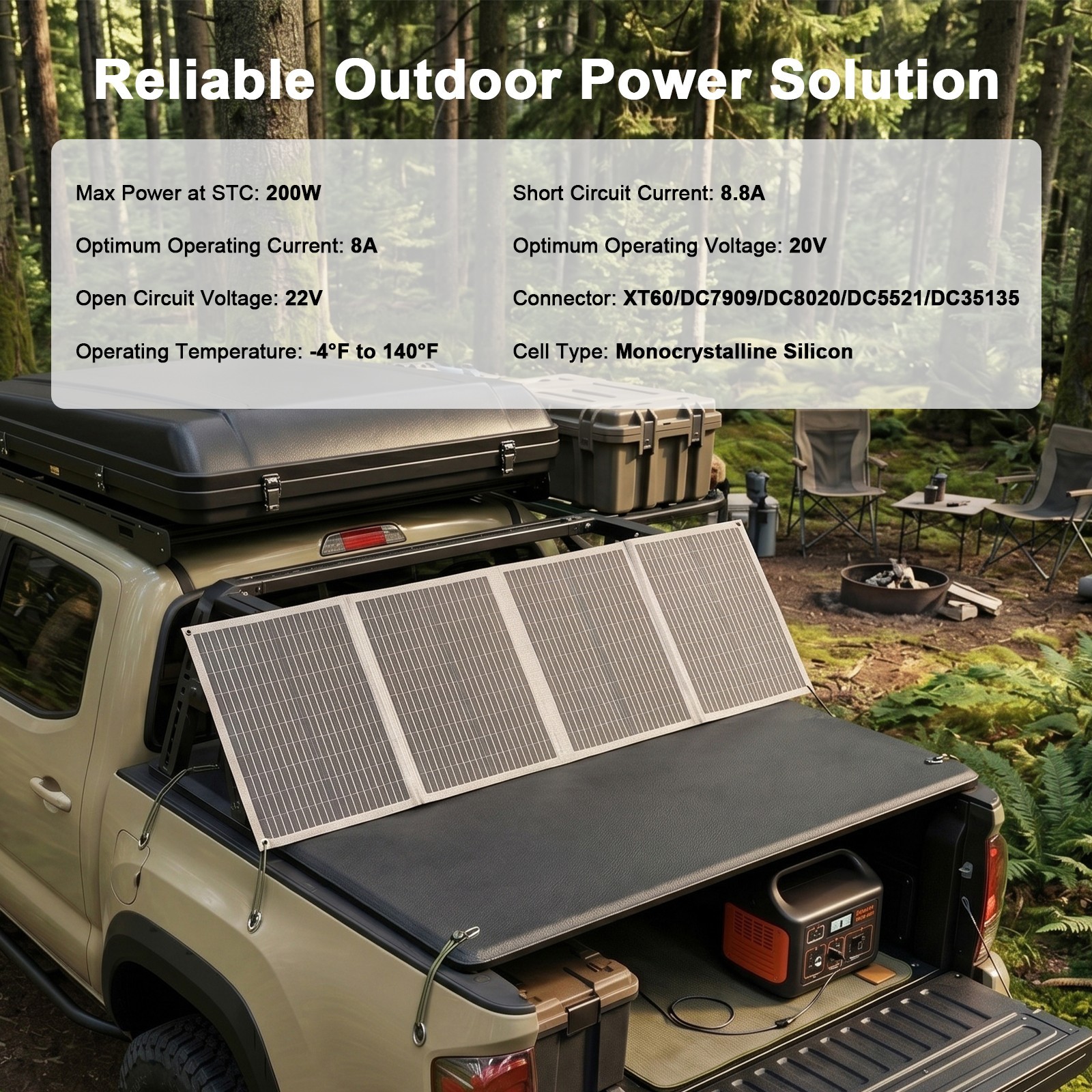 MHPOWOS 200W Watt Solar Panel Portable Foldable for Power Station Camping RV