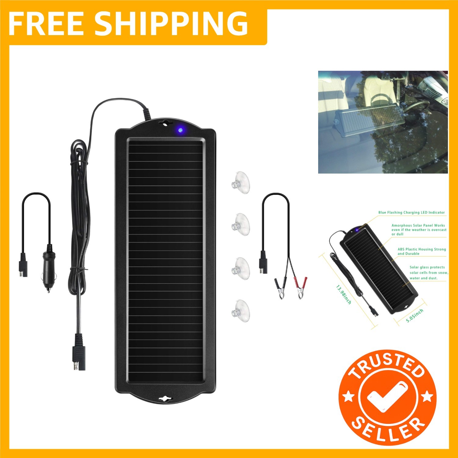 Car Battery Trickle Charger & Maintainer 12V Solar Panel Power Battery Charge…