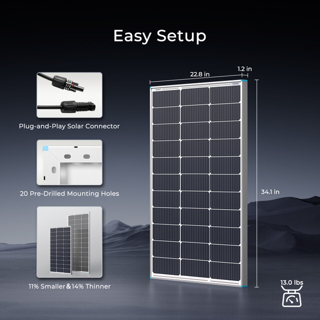 Renogy N-Type 16BB 12V 100W Watt Solar Panel PV Power Charger RV Marine Off-Grid