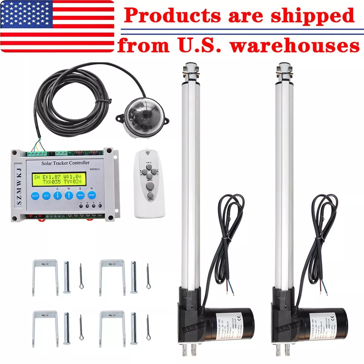 Dual Axis Solar Sunlight Tracker Kit W/ 6000N 18″ Linear Actuators W/ Controller
