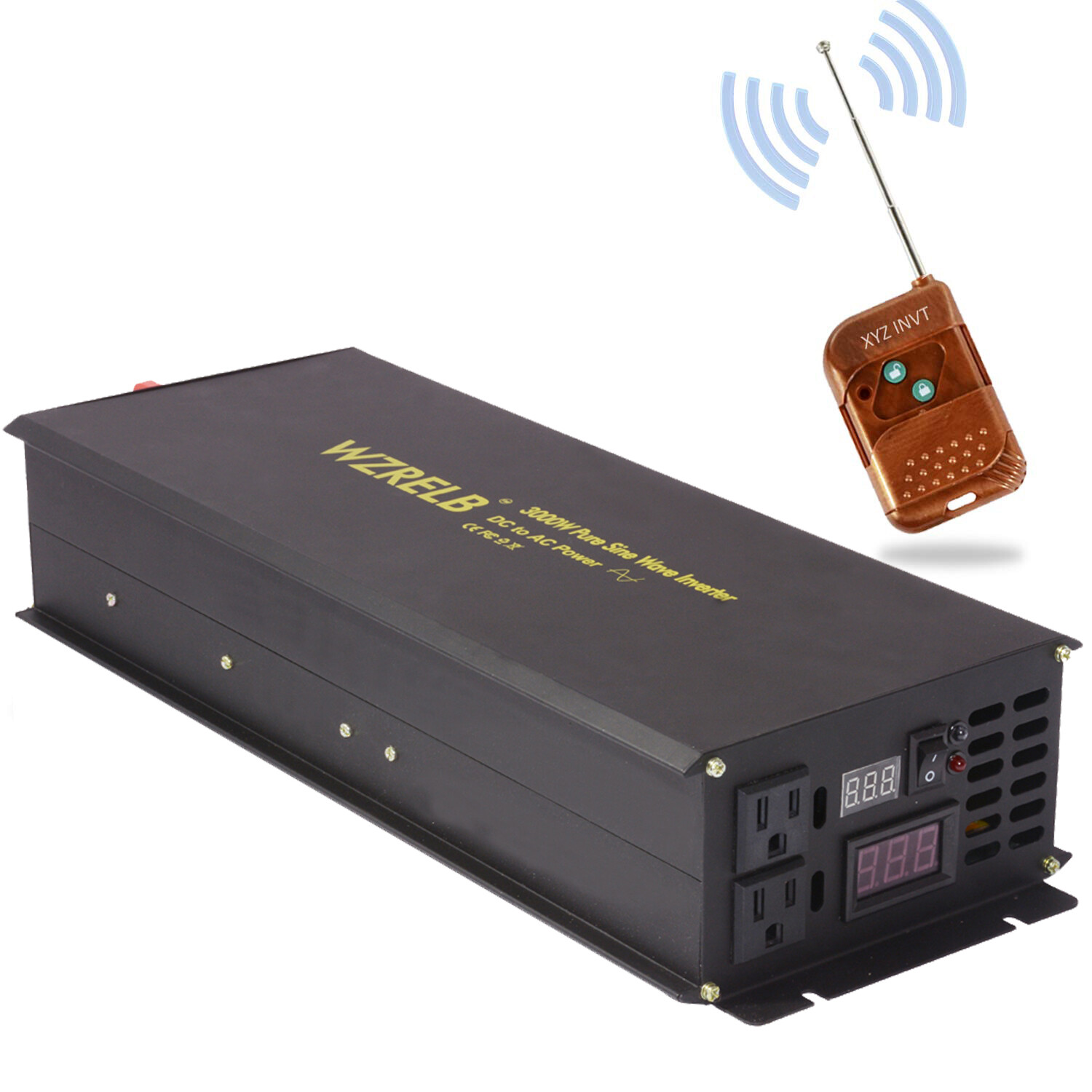 3000W Power Pure Sine Wave Inverter 24V to 120V Off Grid Remote Switch Solar Car