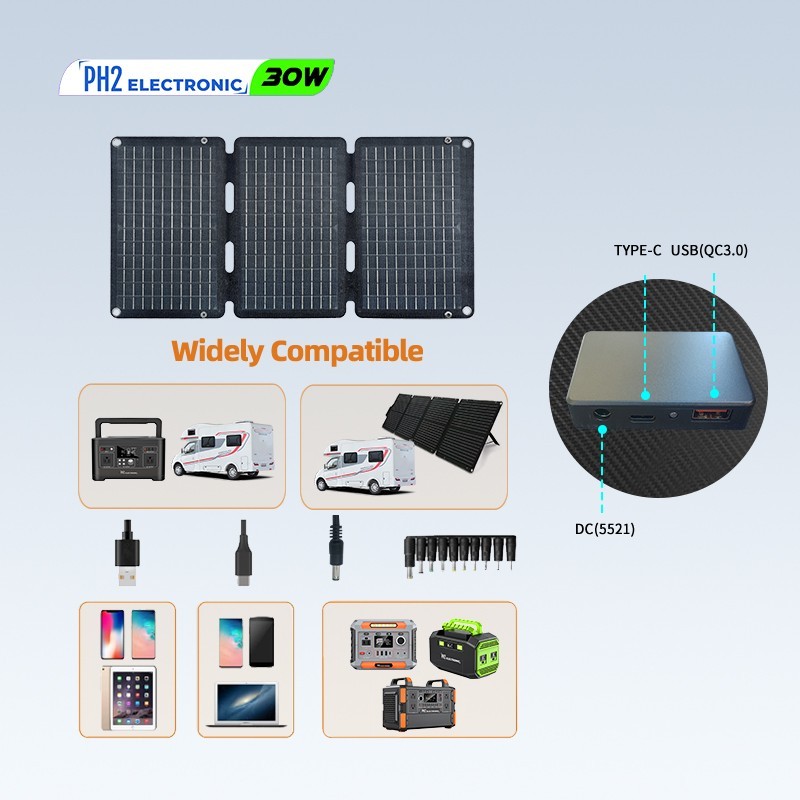 30w Portable Foldable Solar Panel Kit (18V,9″L x 13″W,1.5lb),Solar Controller