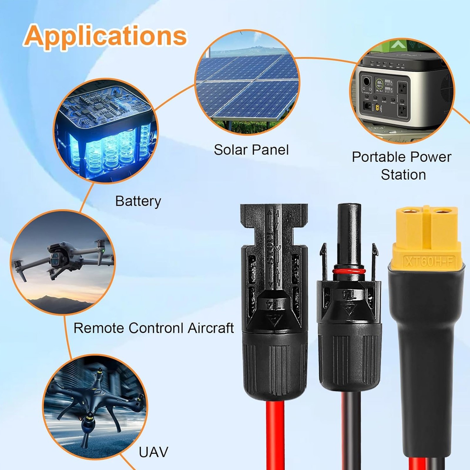Solar Panel Extension Cable Wire XT60 Female to Solar Connectors