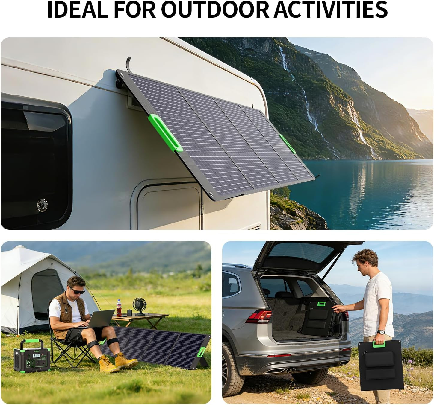 200W Portable Solar Panel for Power Station, Foldable Solar Charger W/ 4 Kicksta