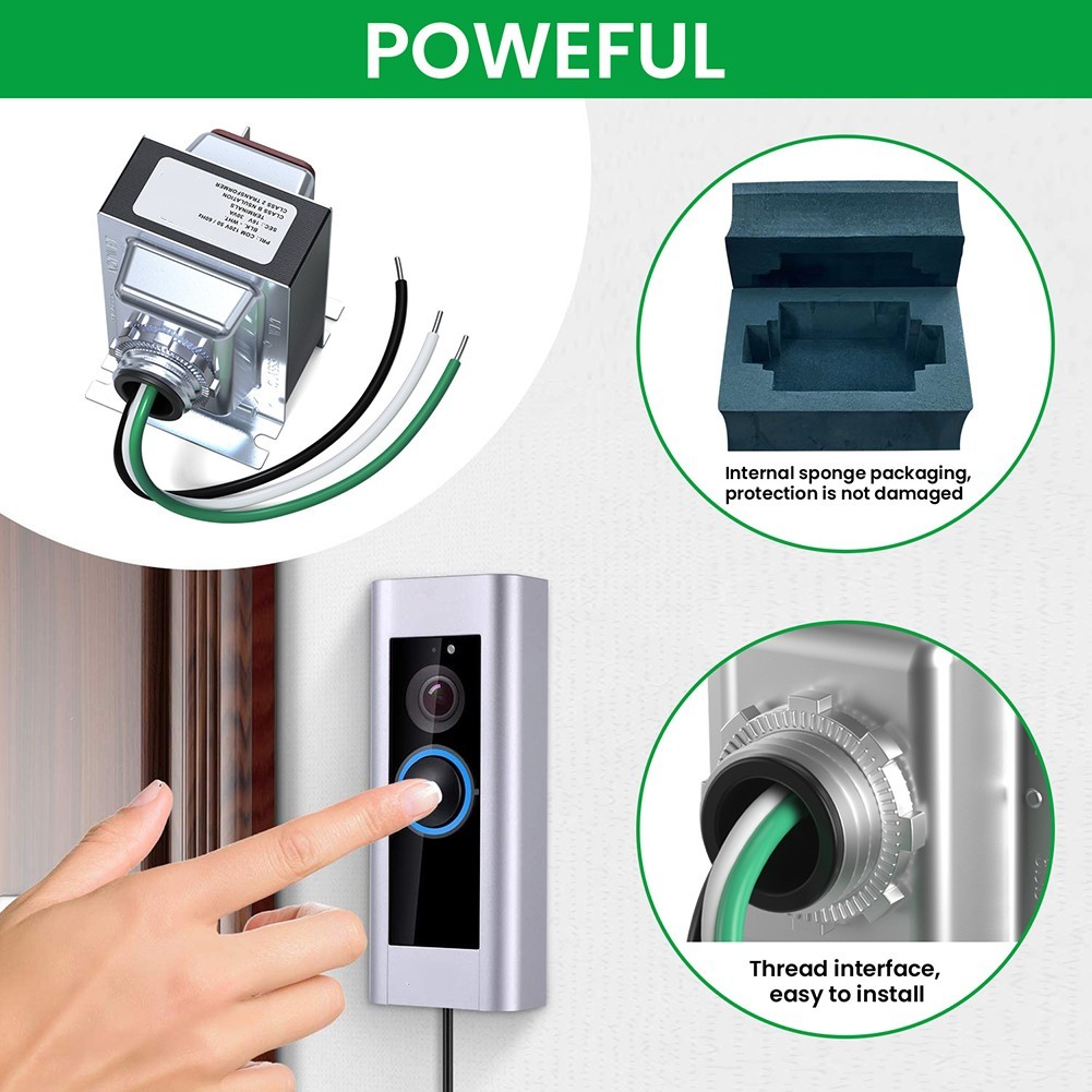 Shielded 16V 30VA Doorbell Transformer for Reliable Video Doorbell Power Supply