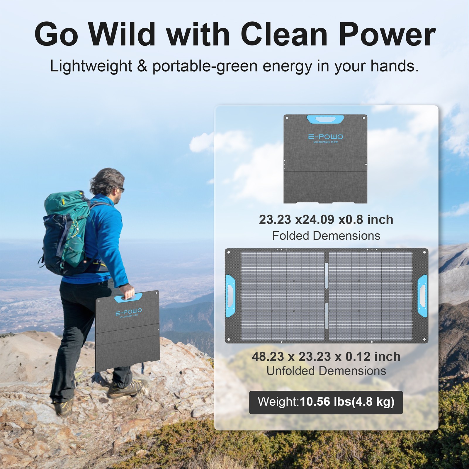 E-POWO Portable Solar Panel 220W 110W 60W for Camping RV Van Life Marine Outdoor