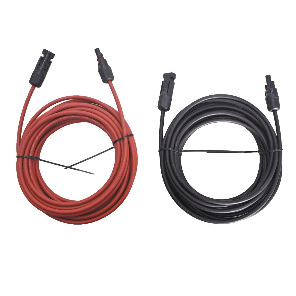 Solar Panel Extension Cable Wire Connector Black+Red 4mm²/12AWG 1 Pair 20ft