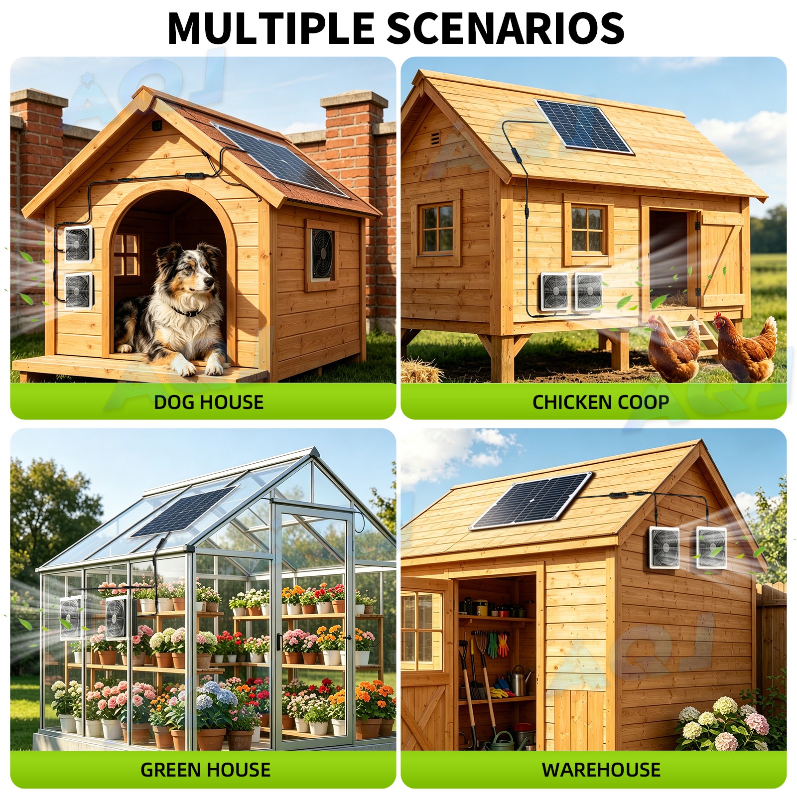 Solar Panel Powered Fan 20W Ventilator Roof Greenhouse Chicken Coop Exhaust Vent