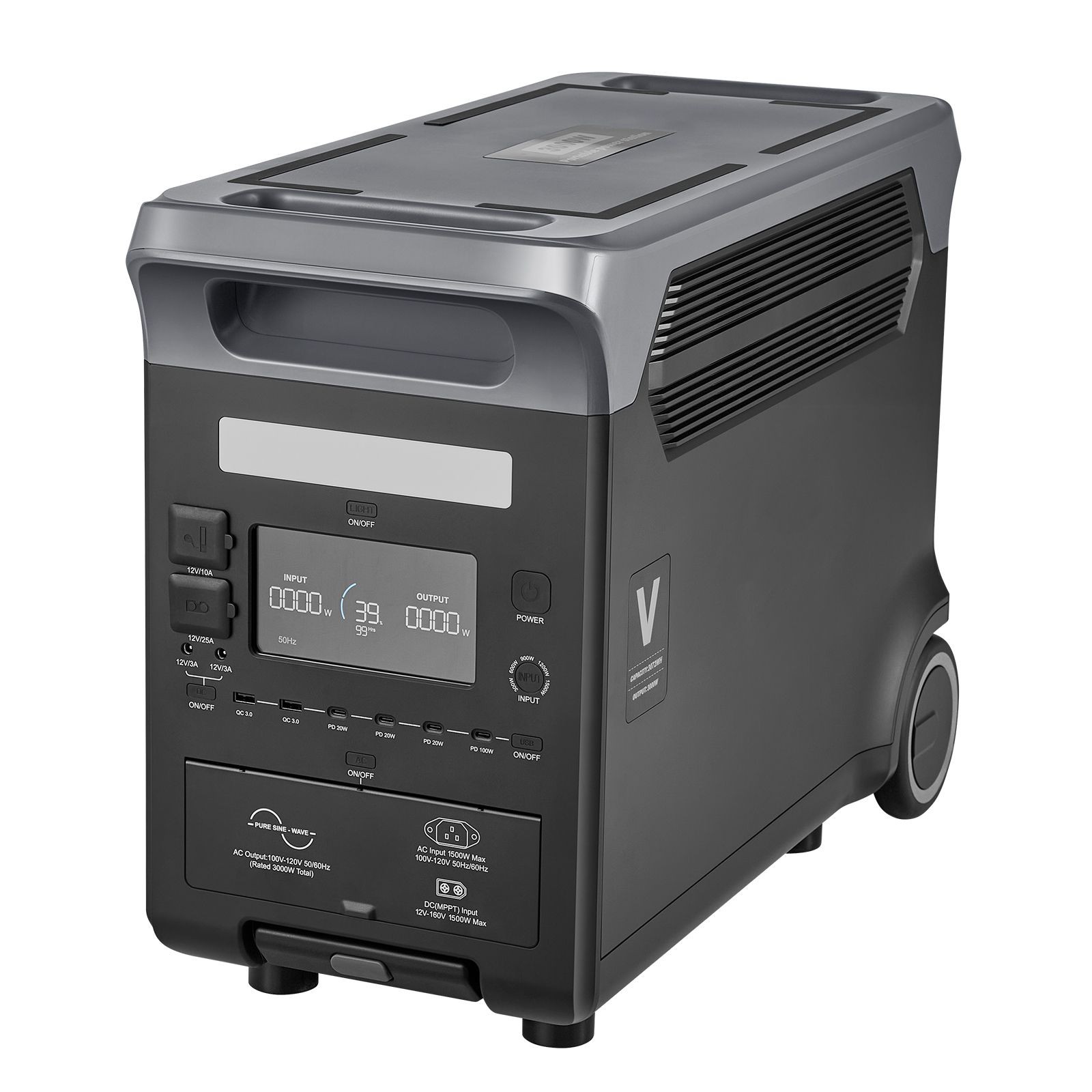 3072Wh LiFePO4 Power Station: 3000W AC, 15 Ports, Fast AC/Solar/Car Charging