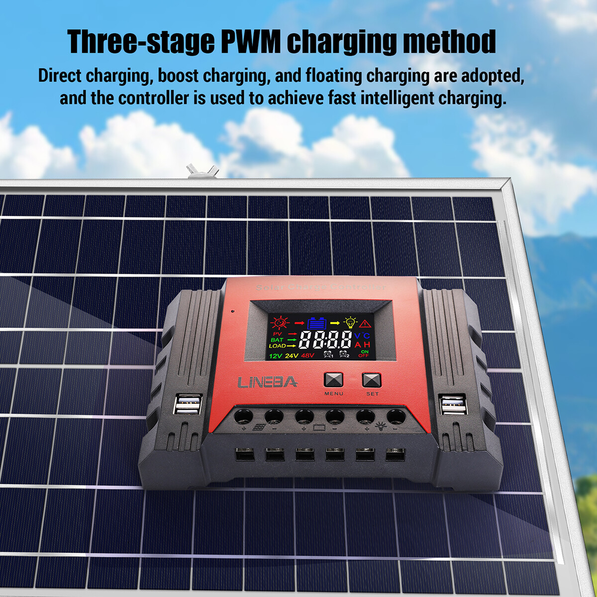 100A 12/24V 4USB Solar Panel Kit Regulator Charge Controller Auto Focus Tracking