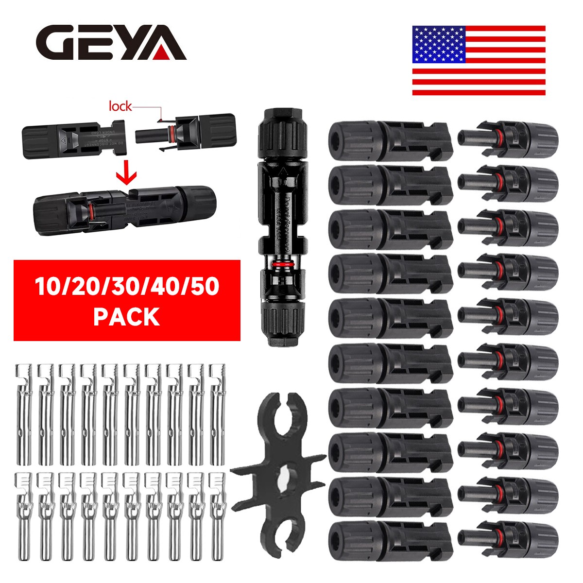 GEYA 10-50Set Male Female Wire Cable Connector Solar Panel Waterproof Connector